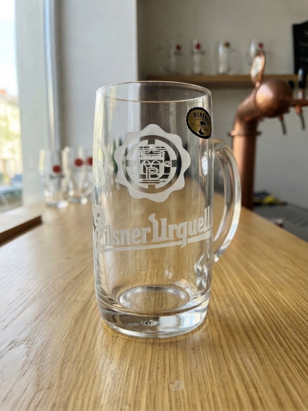Bohemia Pilsner Urquell Etched Beer Mug Glass Crystalex Czechoslovakia